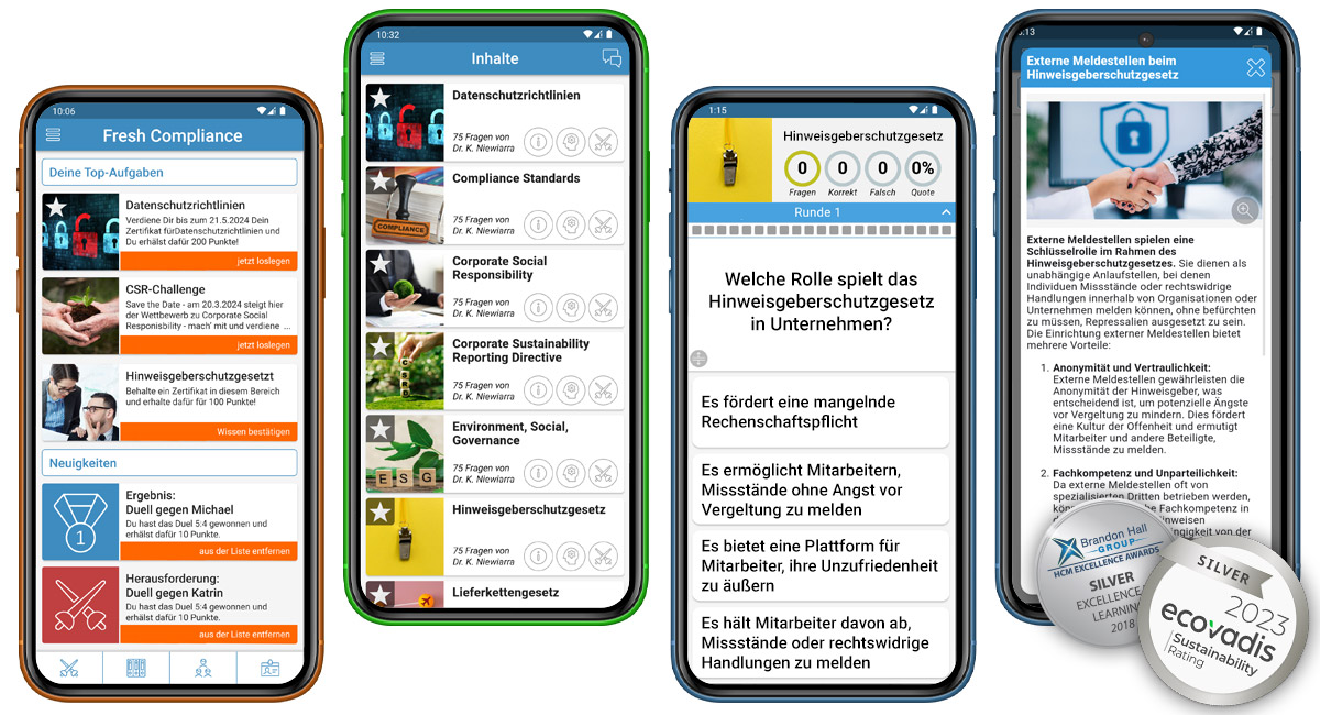 Screenshots der Fresh Compliance MLS -App - So macht Compliance Spaß